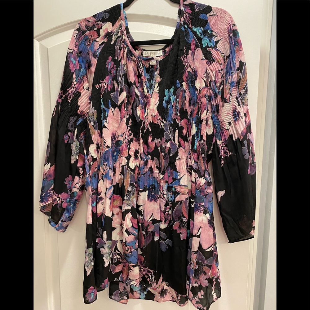 SPENSE WOMAN “Smocked” Multi-Colored Chiffon Blouse Size 3X EUC